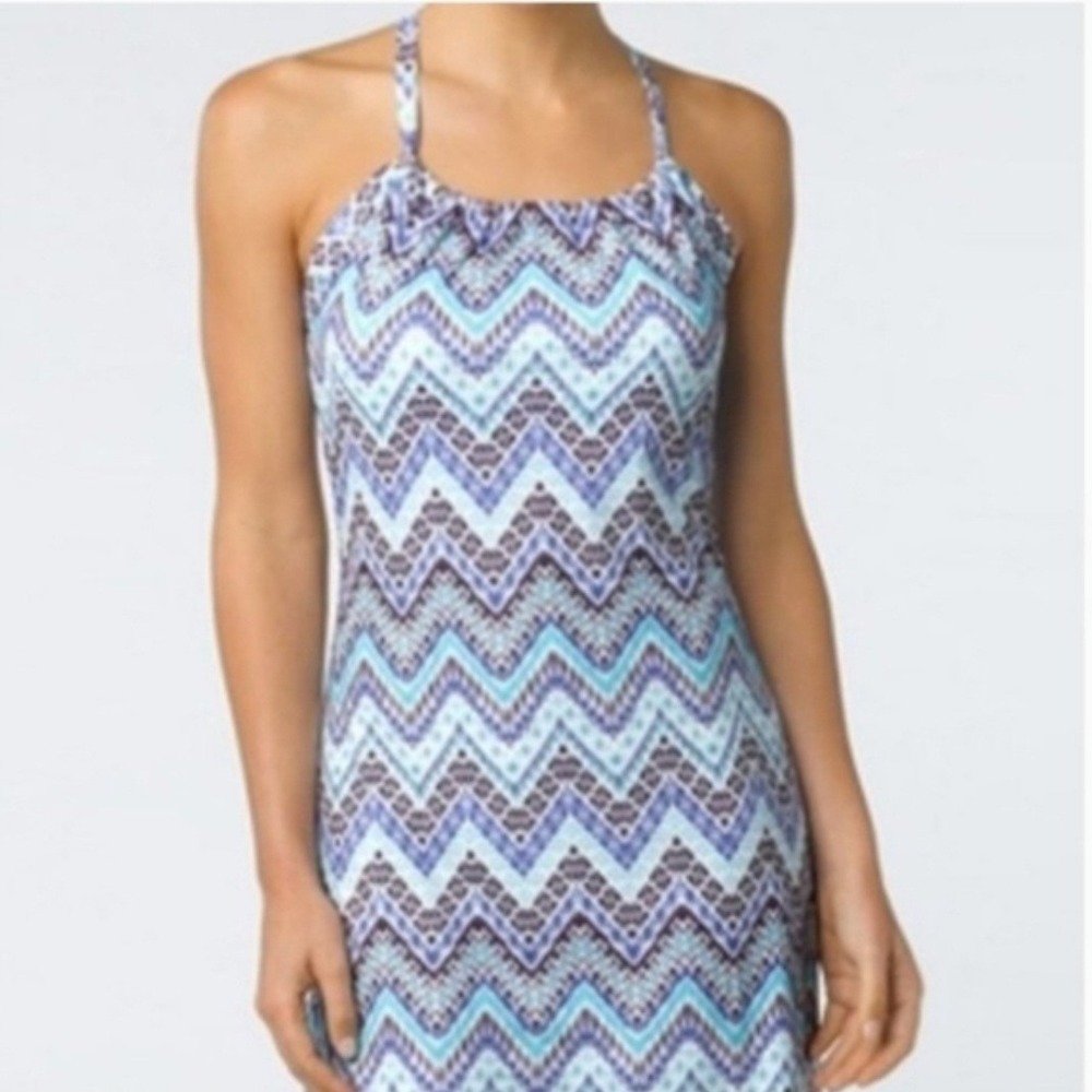 Prana Quinn Chevron Racerback Dress Blue Purple Ikat Print Sz Small Activewear